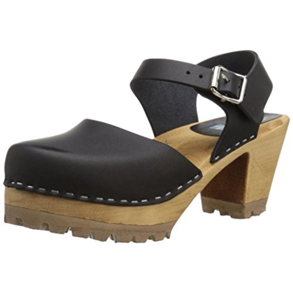 Mia Womens Abba Black Leather Ankle Strap Closed Toe Clogs Shoes Used